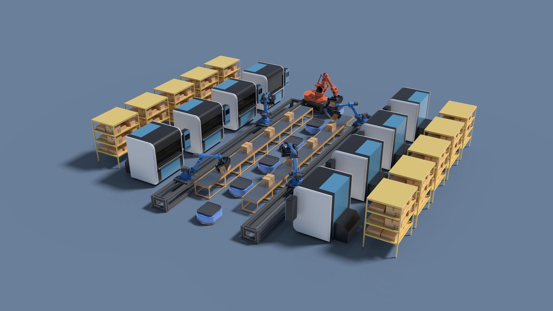 Factory Automation with Automated Guided Vehicle and robotic arm