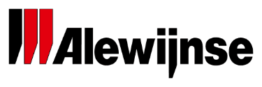 Alewijnse logo with red bars and black text on a transparent background.